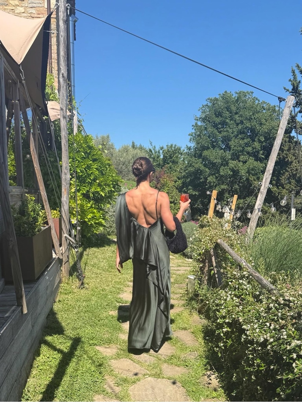 Olive Green Backless Satin Maxi Dress